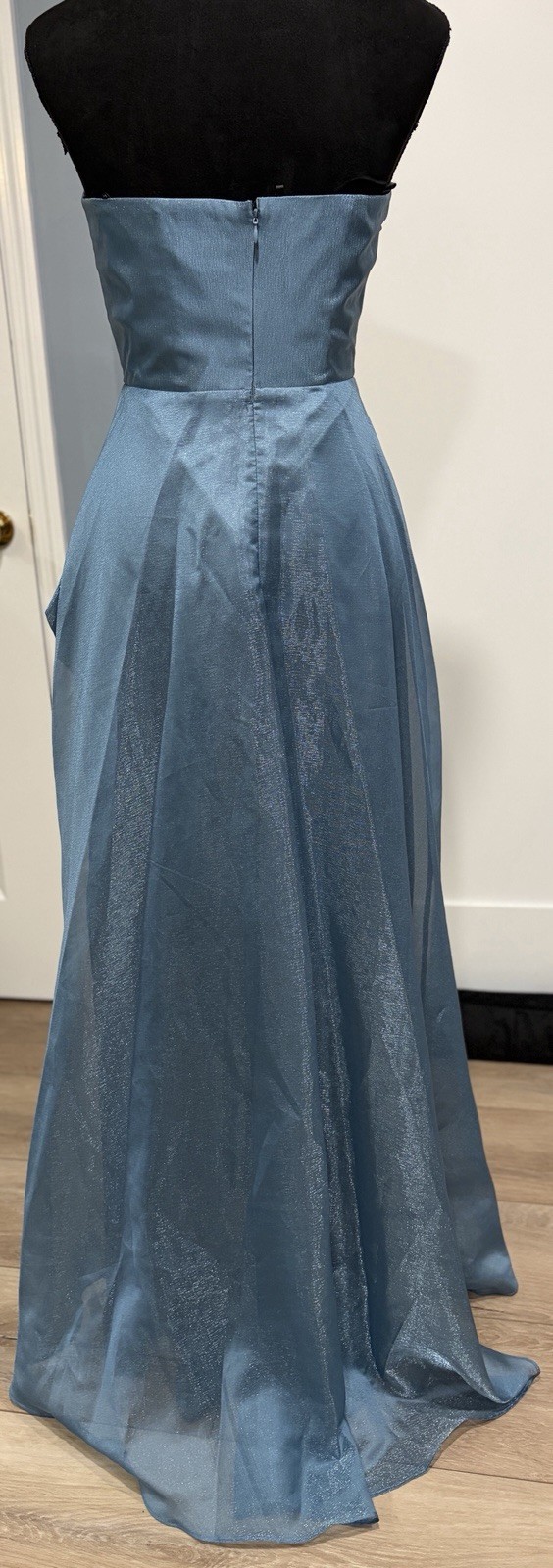 Donna Karan Strapless Pleated A-Line Gown NWT Size 4 Blue Metallic Split