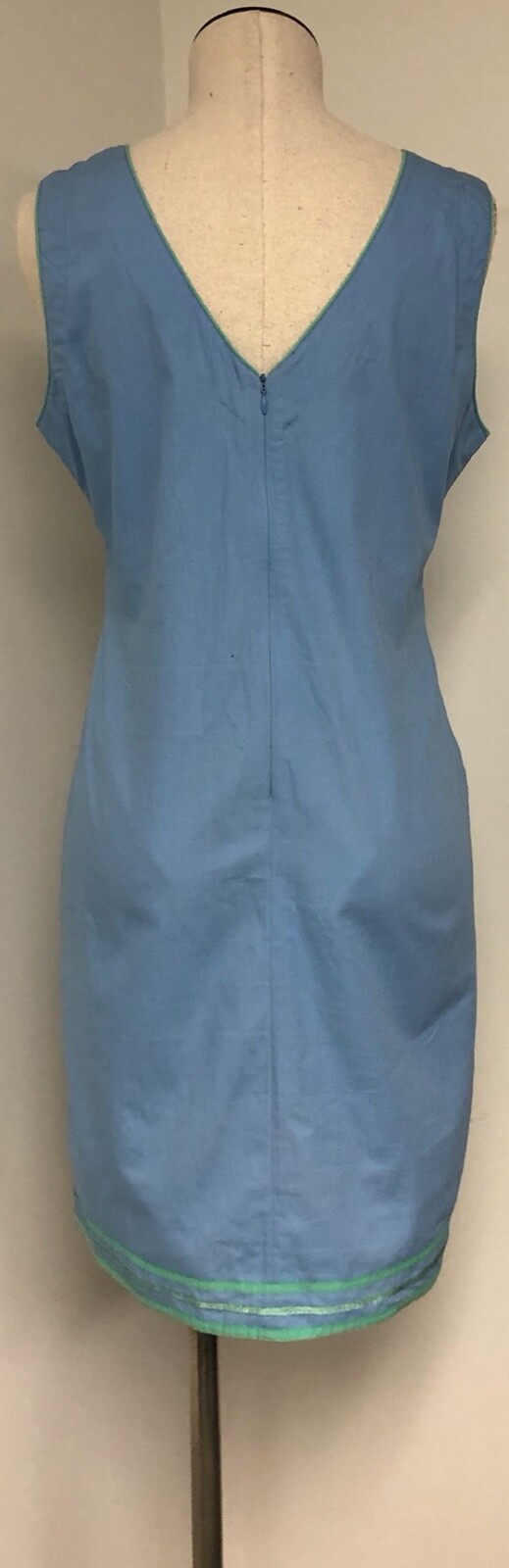 BELLA TU JEANNE D GOPI VAID TUNIC STYLE BLUE W GREEN EMBROIDERY 100% COTTON SZ S