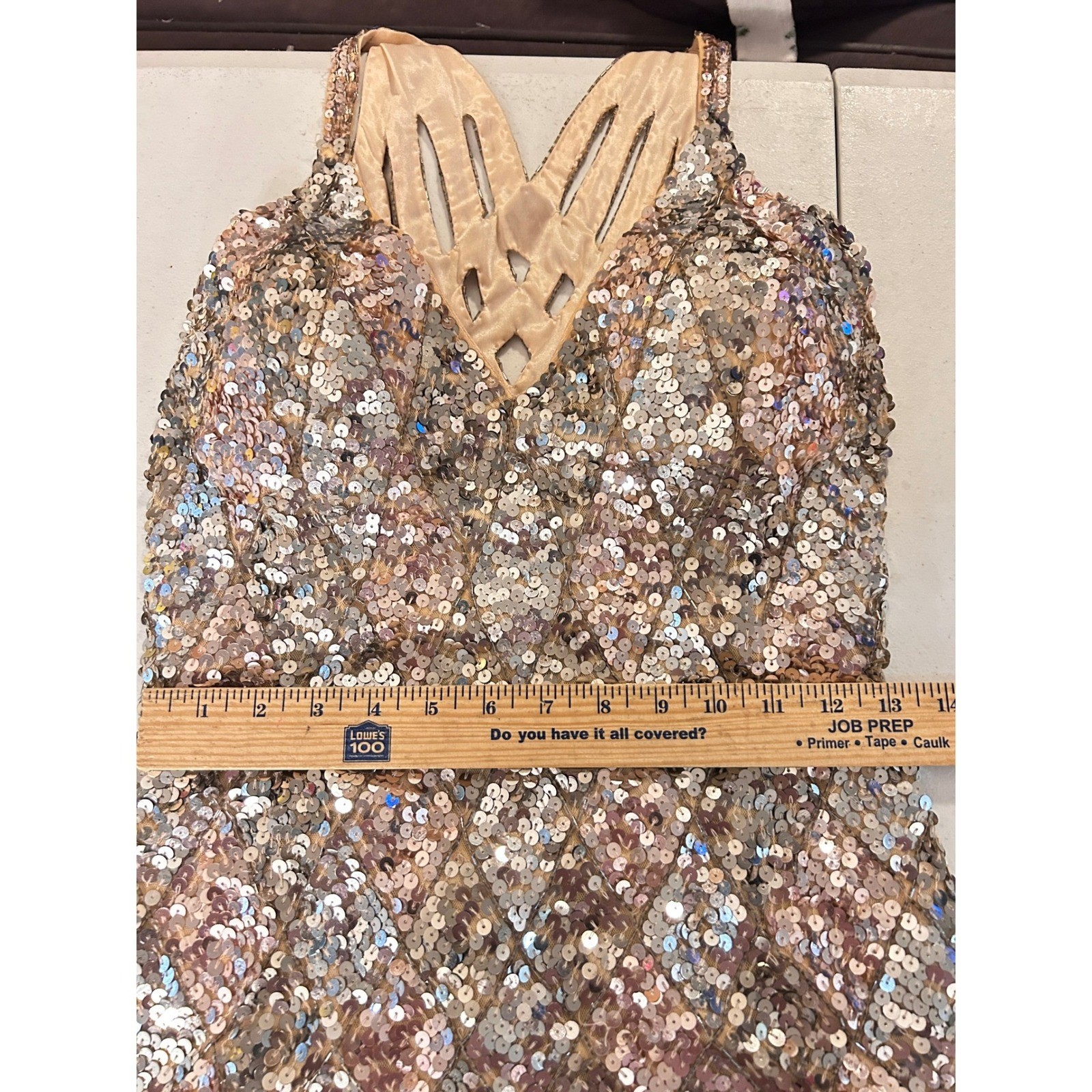 Gold Silver Sequin Formal Gown High Slit Maxi Dress MEDIUM Holiday Prom Party