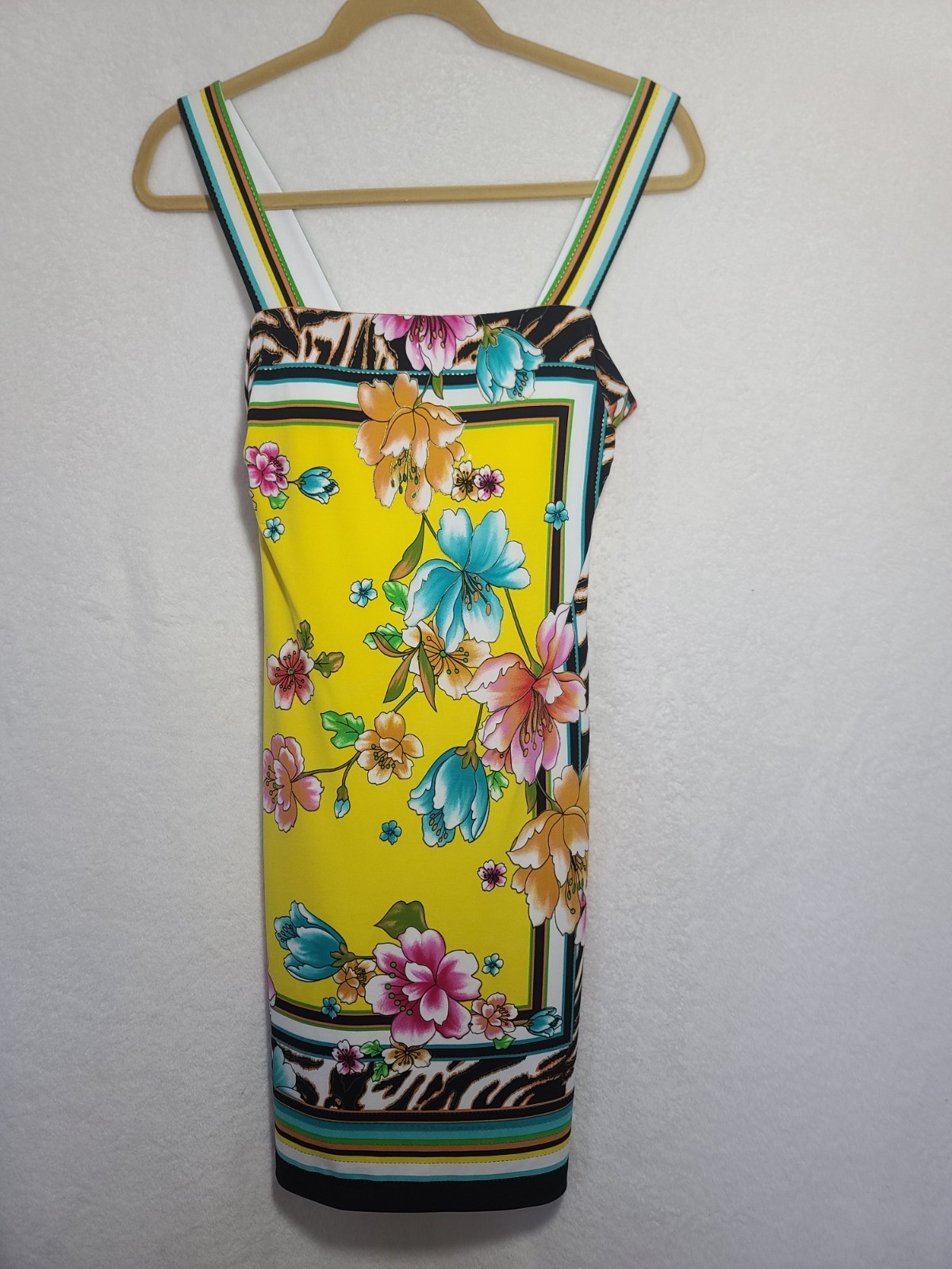 Cache Floral Tropical zebra flower yellow Print Mini Dress size 6