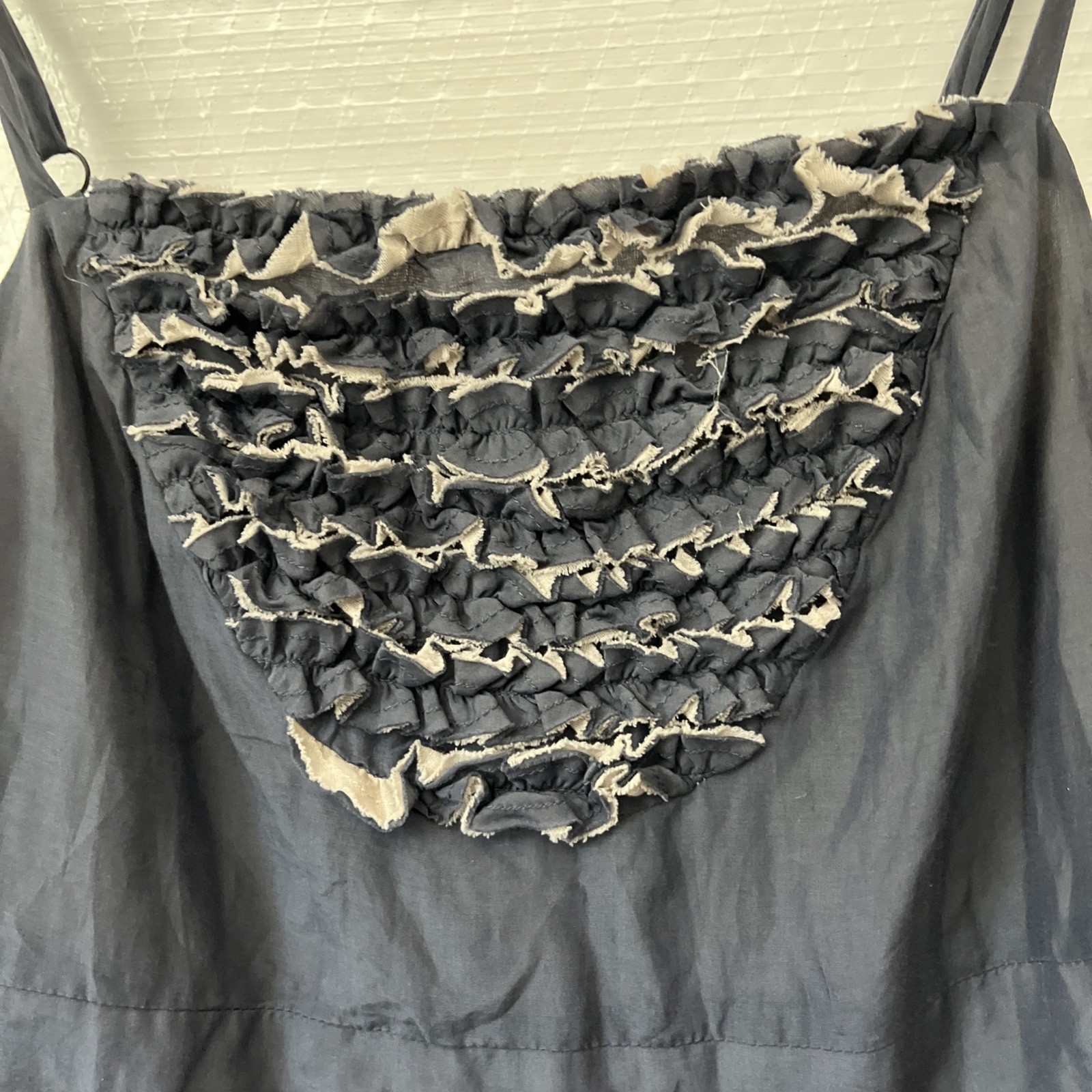 Burlapp Dress Slate Blue Size 4 Spaghetti Straps Crochet cotton silk blend