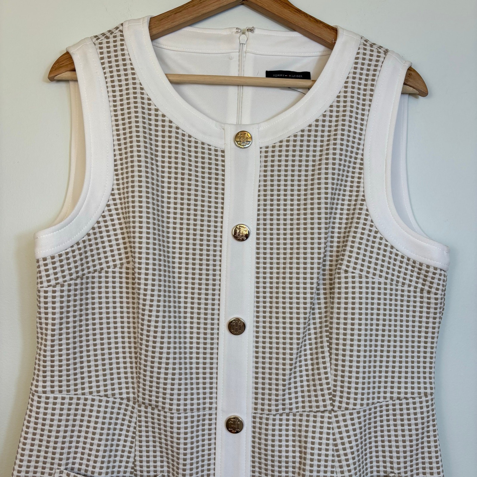 Tommy Hilfiger Faux Button Front Sheath Dress 14 Waffle Knit Office Minimal NWT