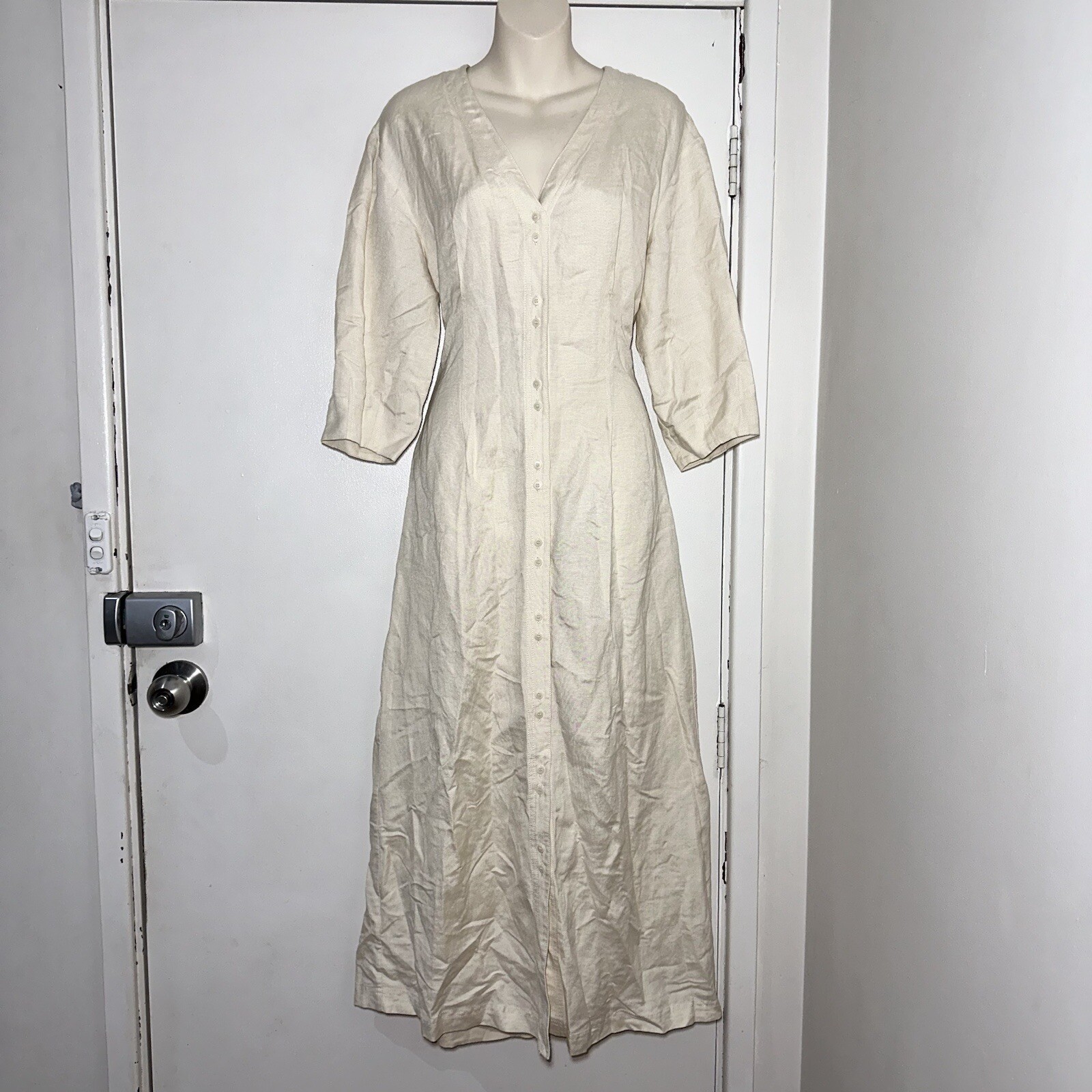 & OTHER STORIES PARIS ATELIER Nude Linen Blend Midi Shirt Dress US 6 (10) #34945