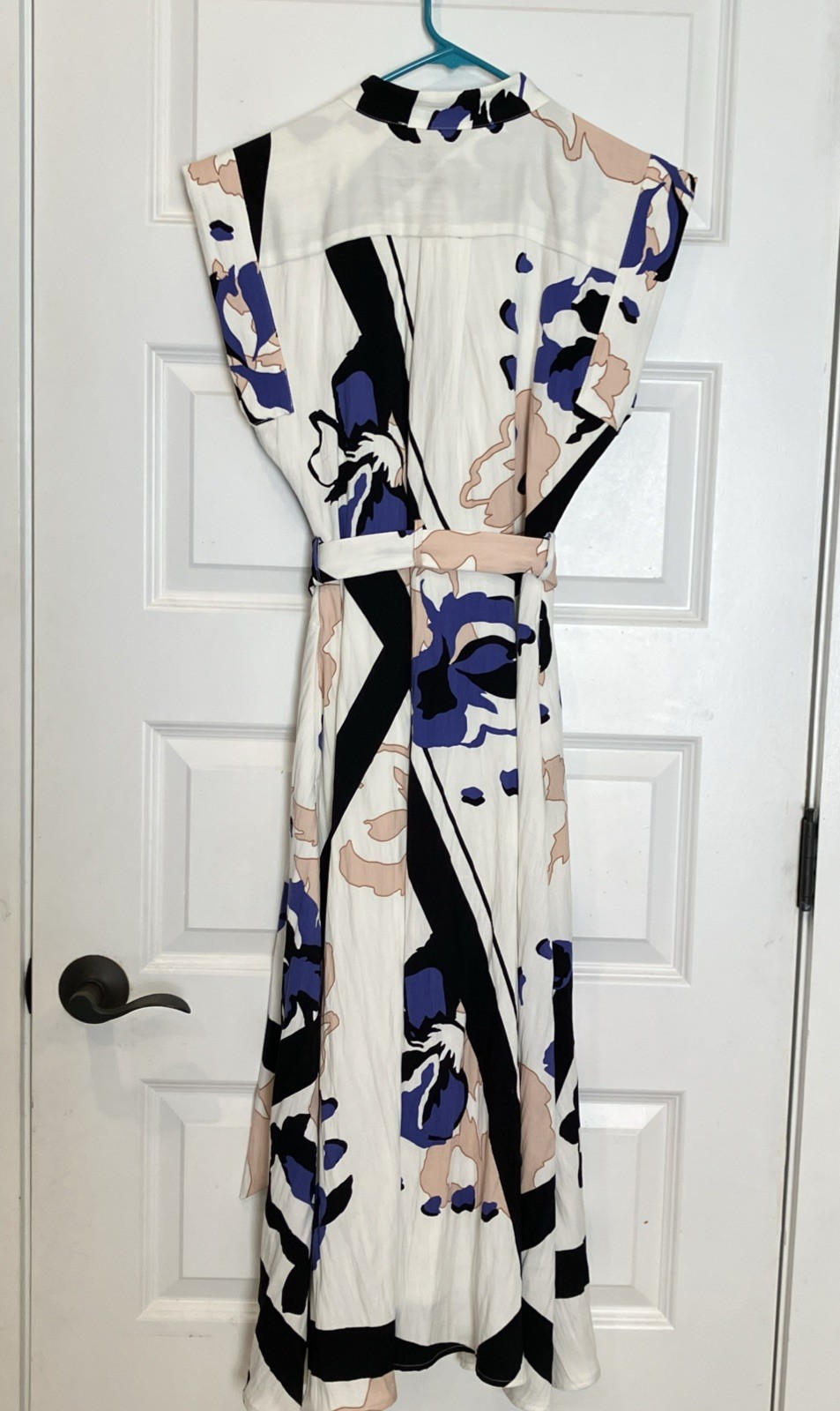 EUC Nine West Floral Abstract Dress Size S White Black Blue Long Dolman
