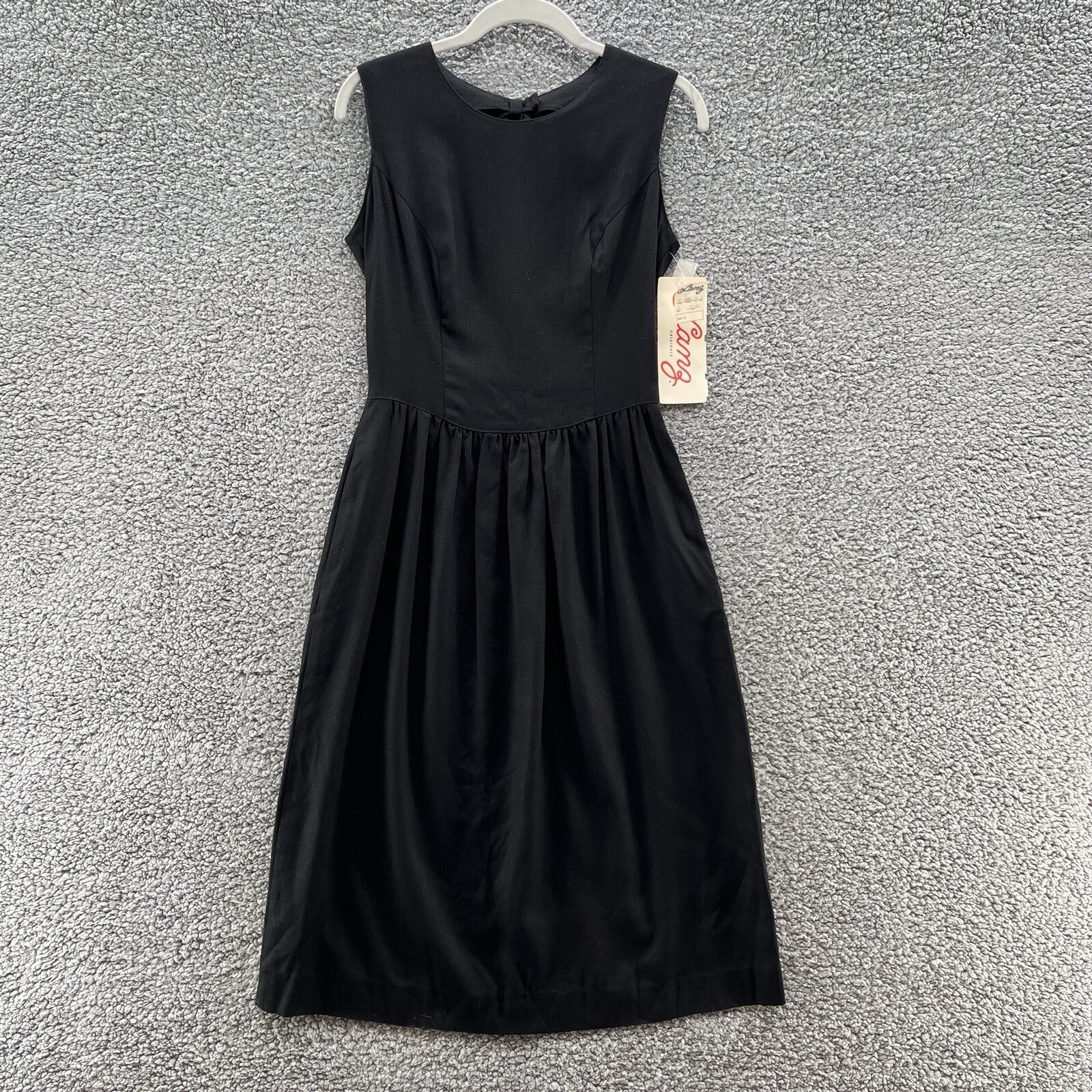 VTG Lanz Originals Dress Womens 6 Black Open Back Bow Fit Flare Pinup Rockabilly