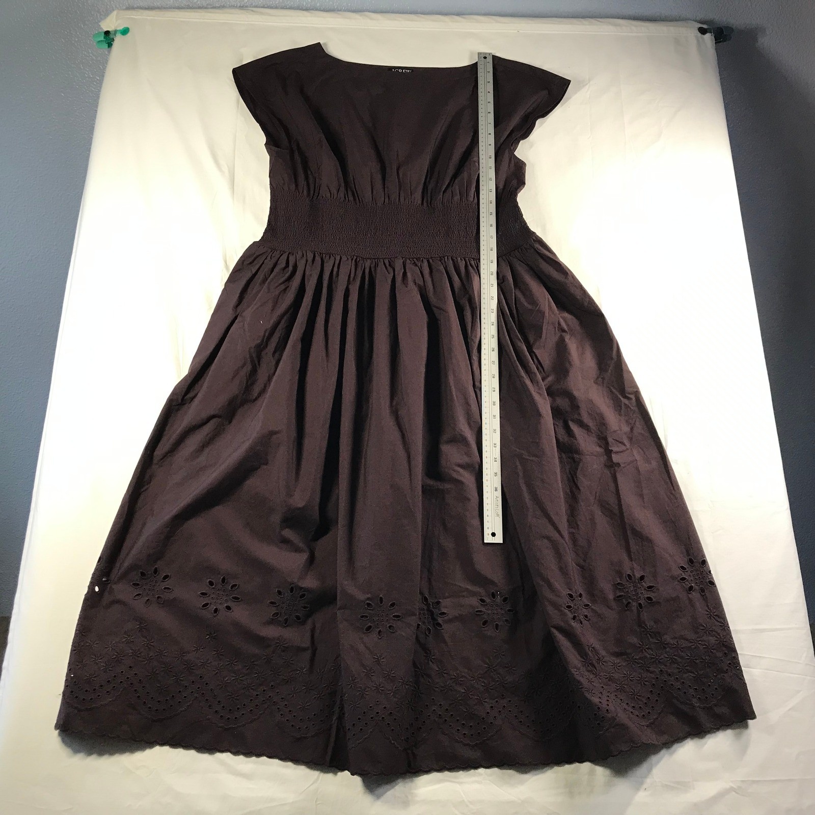 J.Crew Brown Cotton Eyelet Smocked Waist Midi Dress Plus Size 2X Cap Sleeve