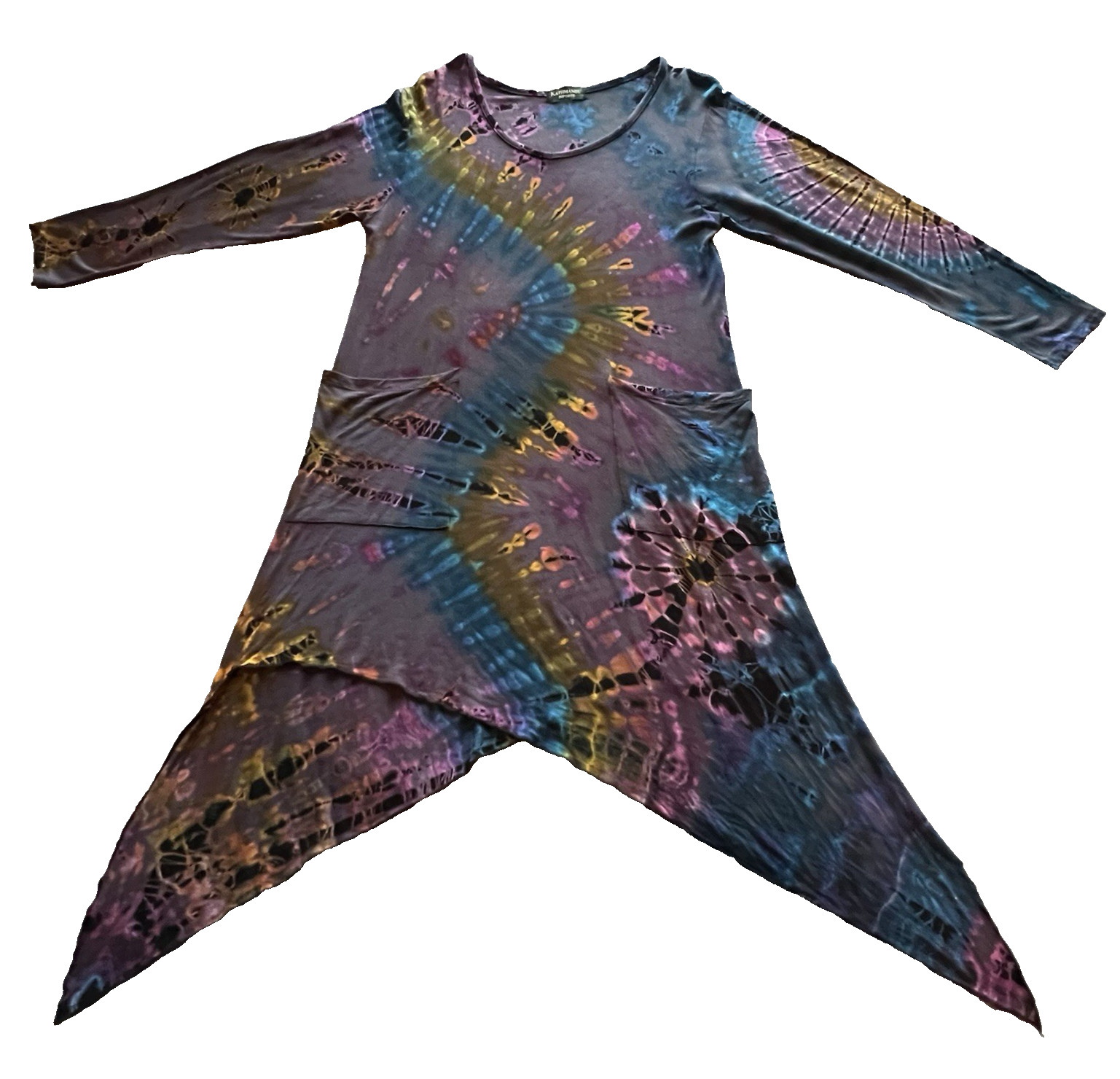 Kathmandu Imports Boho Tie Dye Asymmetric Dress Multicolor Festival Hippie L/XL
