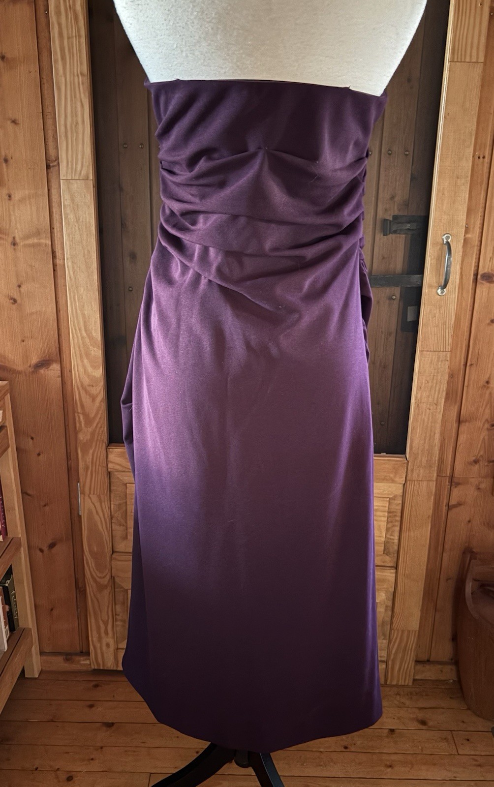 Anthropologie BHLDN Strapless Ruched Burgundy Midi Formal Prom Dress SZ XL