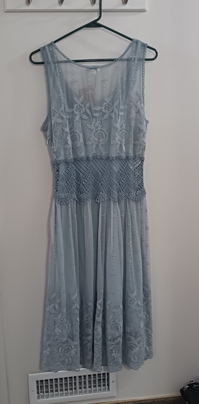 Sundance love always lace embroidered dress size 10 dusty blue