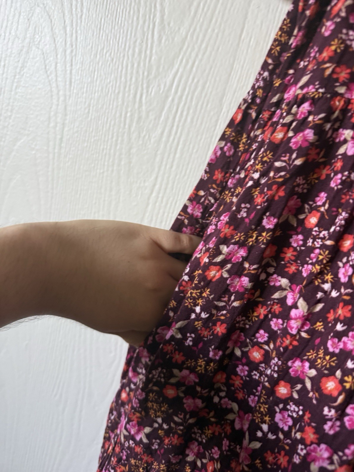 Old Navy Burgundy Floral Round Neck Puff Short Sleeve Button Front Midi XL