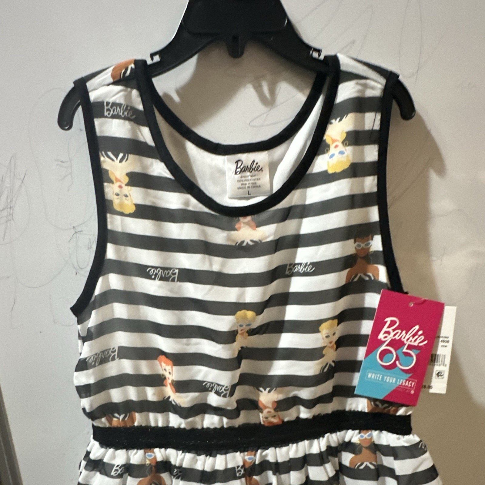 Barbie Teens Fit & Flare Dress L Black/White Striped Scoop Neck Glitter