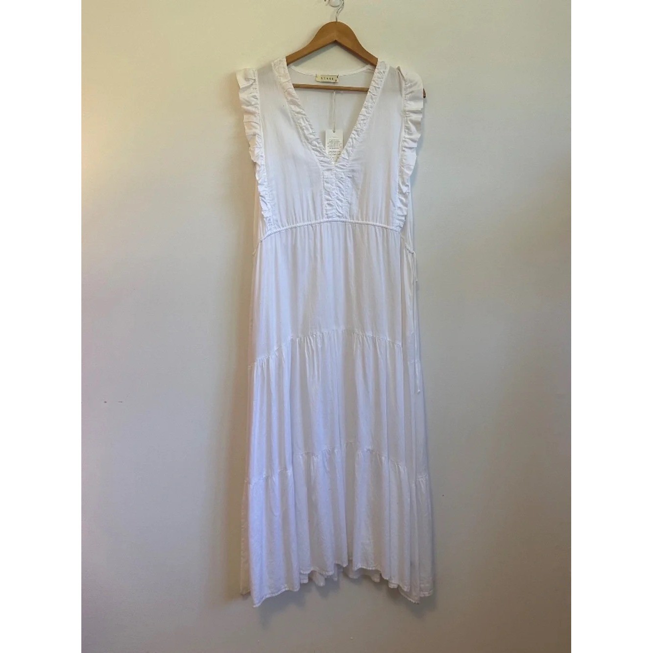NWT STARK X White Cotton Ruffle Tiered Midi Dress | Size Small