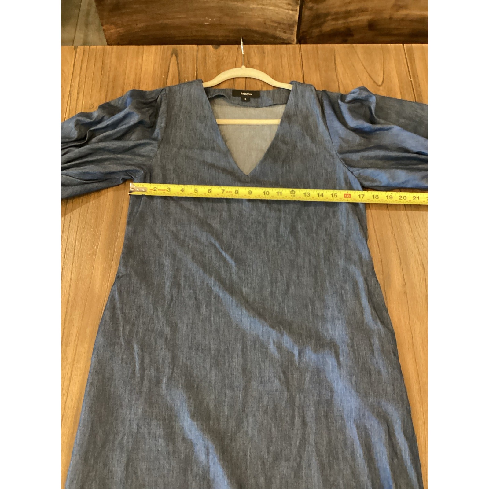 Padova Colombia kaftan denim jean balloon sleeve v neck boho midi long dress 6