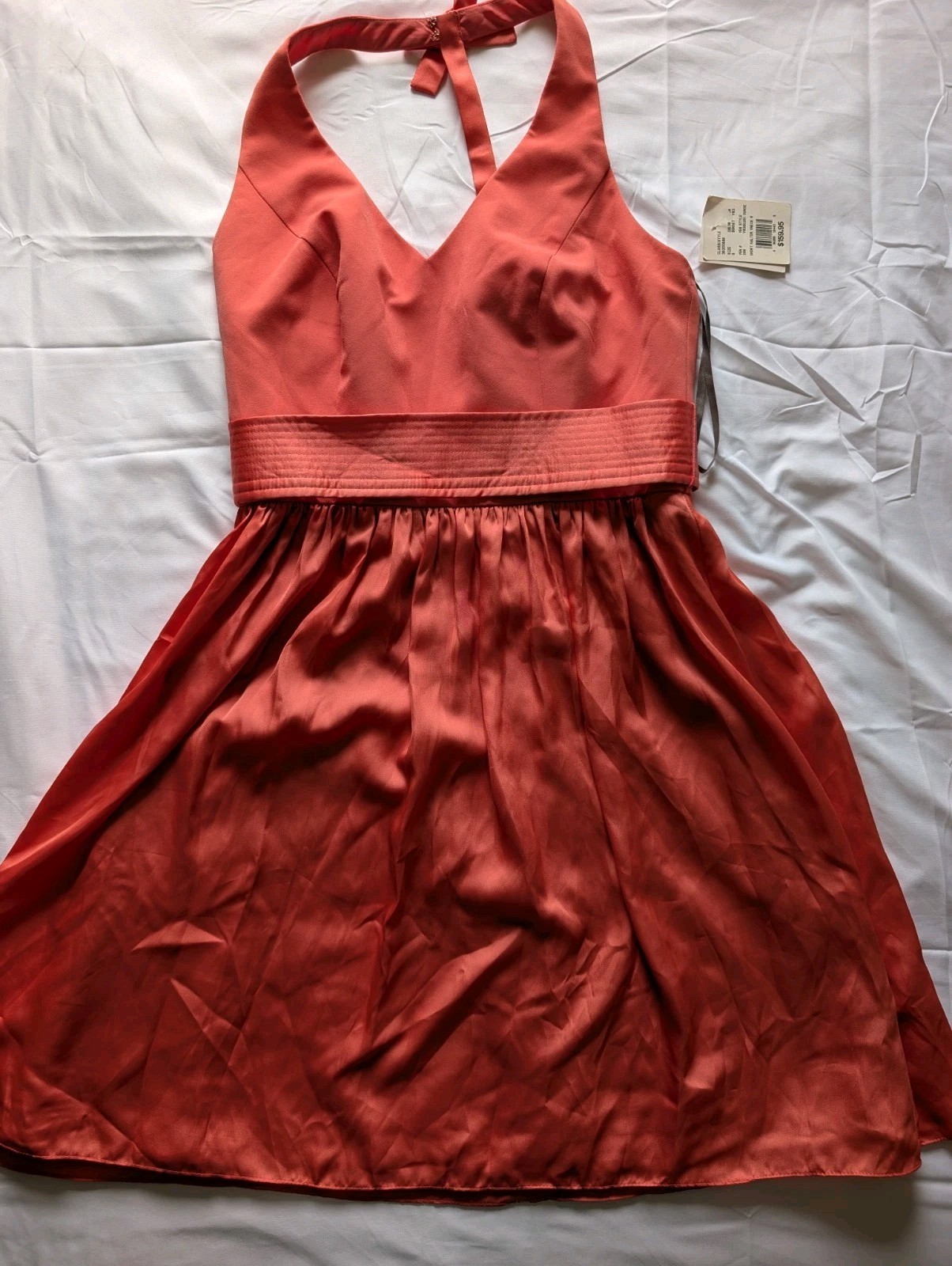 White by Vera Wang Sunset Halter V-Neck Prom Formal Bow Dress Sash Sz 8