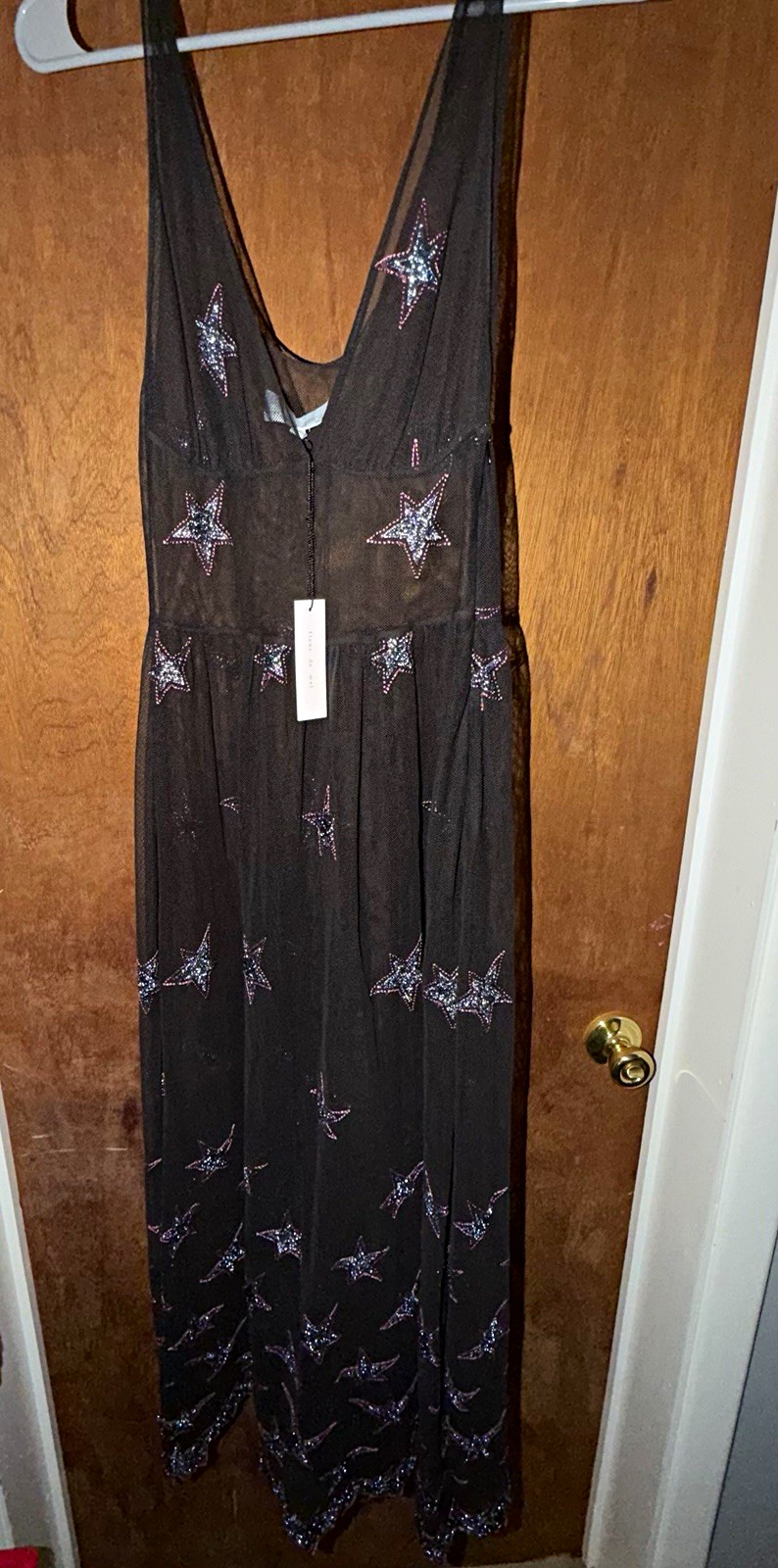 2010 Fleur du Mal Black Sheer Mesh Star Embroidered Maxi Dress Women’s Size S