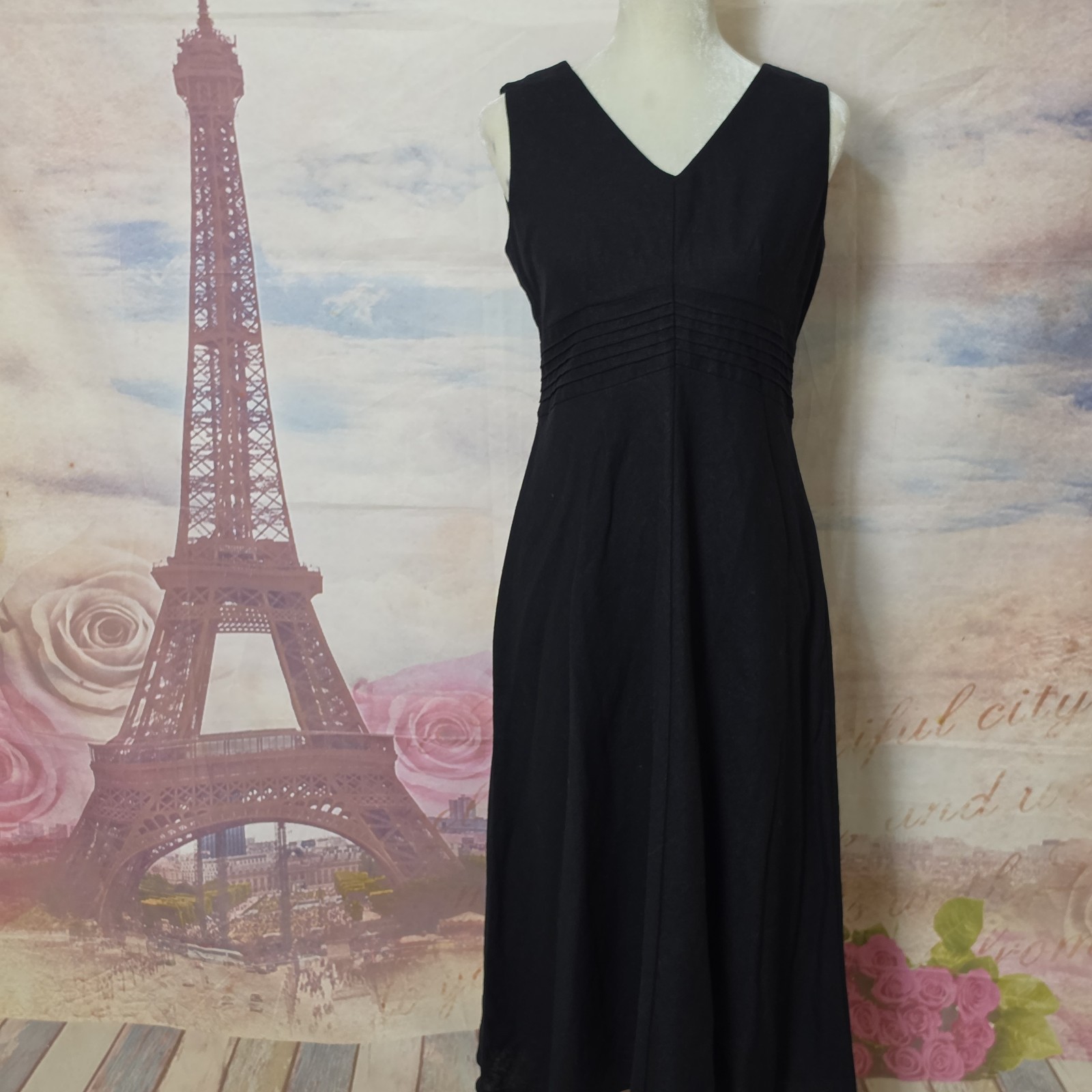 NEW Christopher & Banks Black Linen Blend V-Neck Sleeveless Midi Dress Sz 6