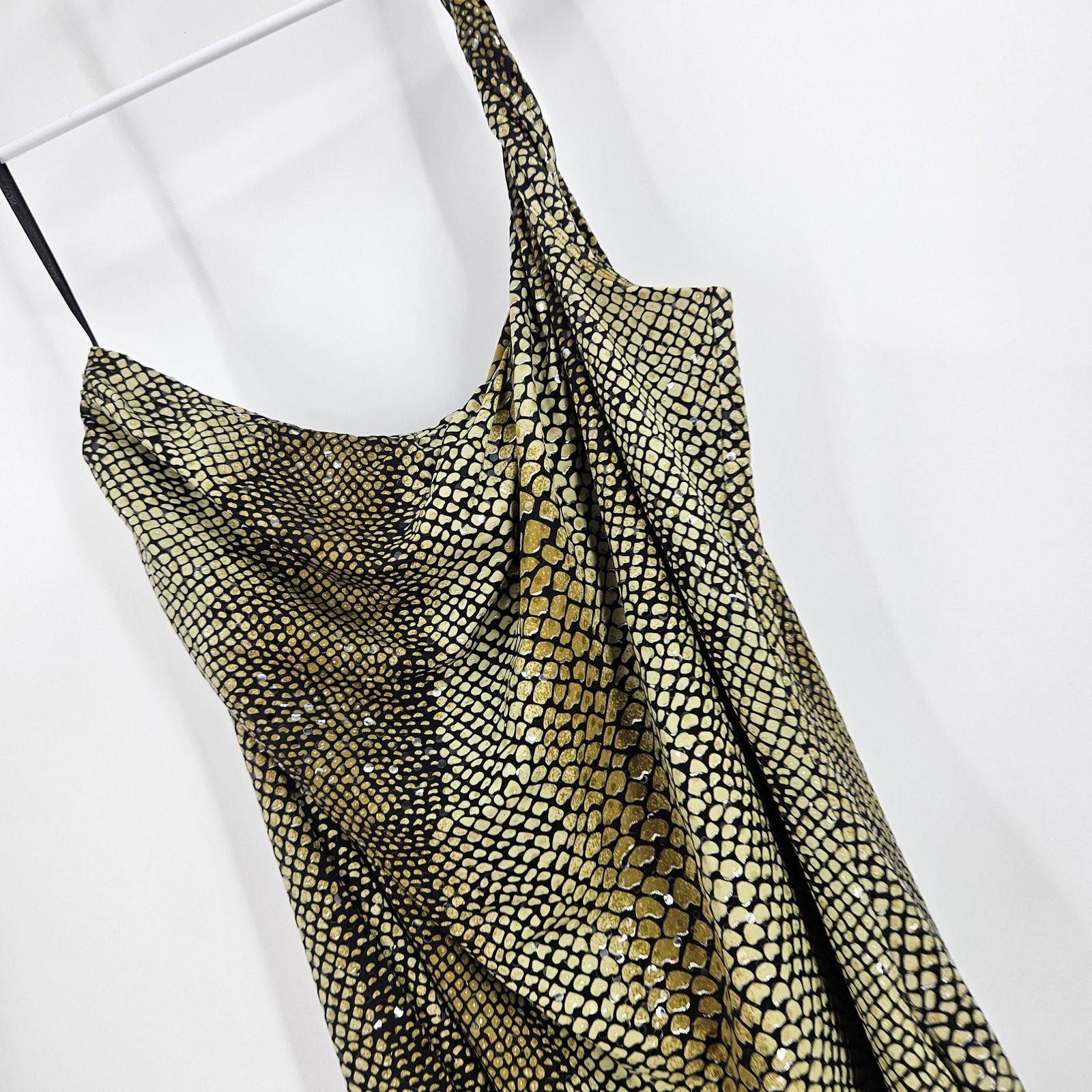 Vintage Cache Dress Green Snakeskin Print One shoulder Asymmetrical y2K Size L