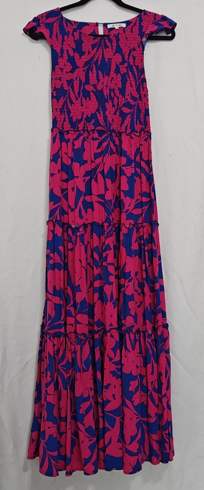 Anthro Abel The Label Floral Smocked Tiered Maxi Dress Women’s M Blue Fuchsia
