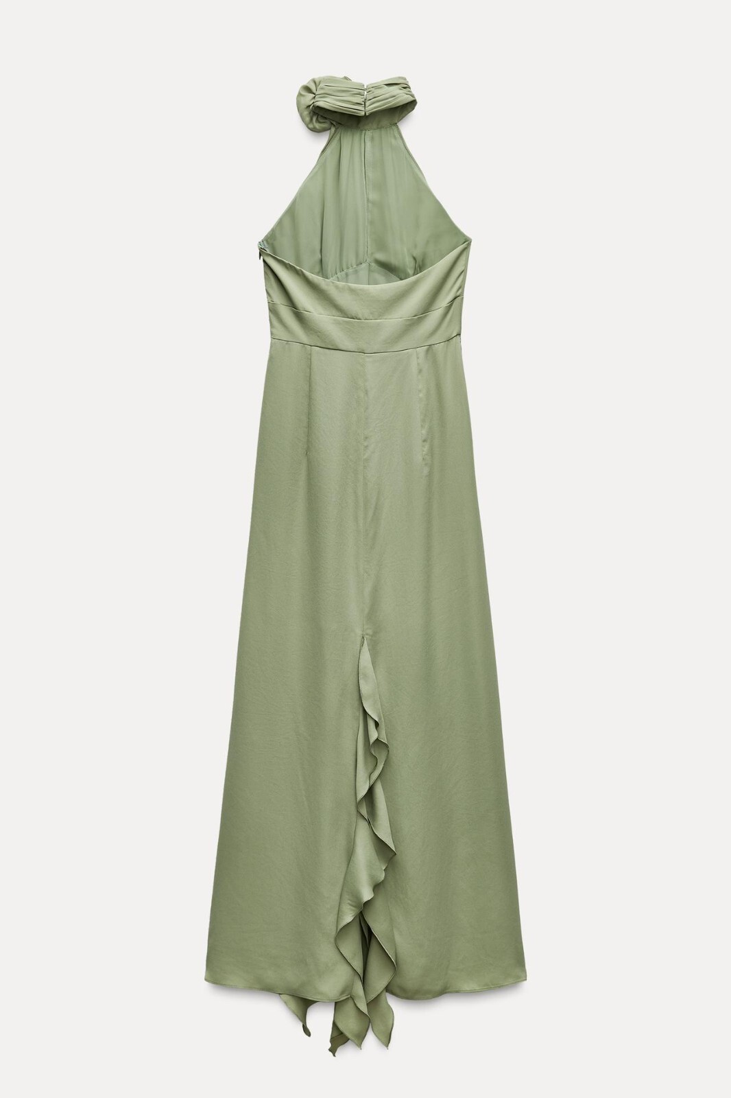 ZARA WOMAN NWT RUFFLED FLOWER HALTER NECK MIDI DRESS SEA GREEN | 8978/327 FW24