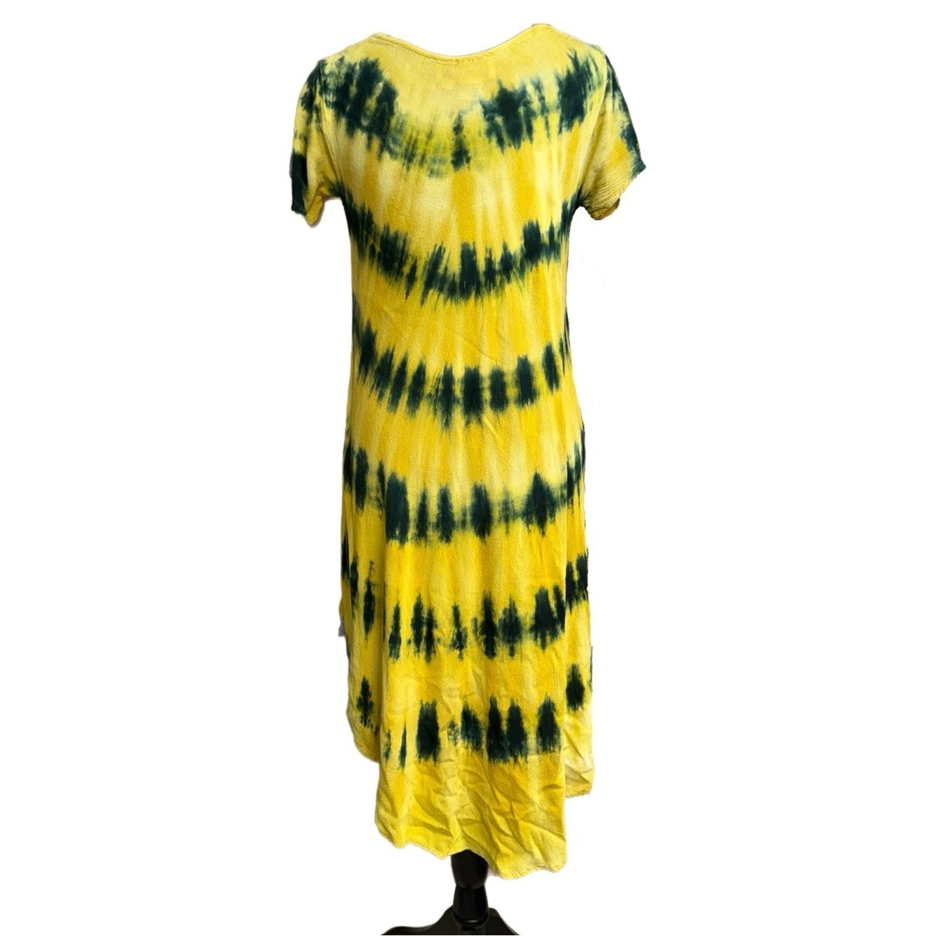 Jessica Taylor – Yellow & Green Tie‑Dye Embroidered Dress – Size Large