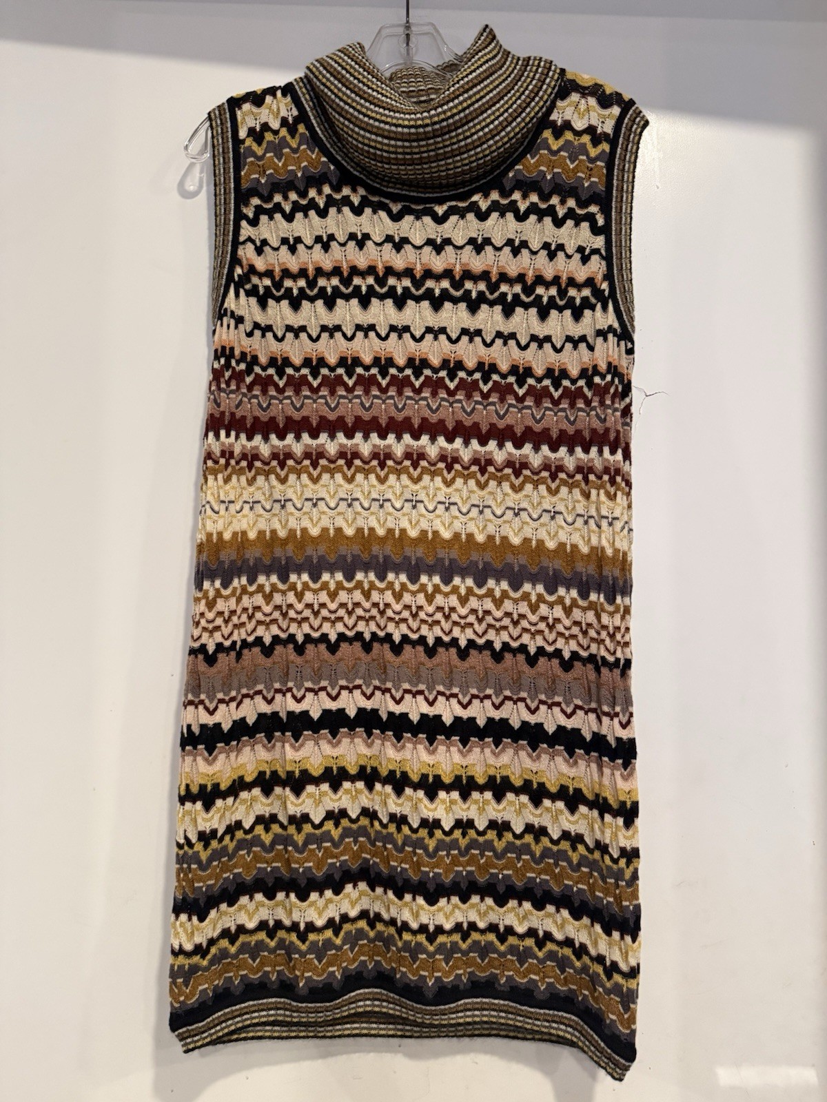 Missoni Wool Mohair Knit Turtleneck Chevron Dress Size IT 46 US 10