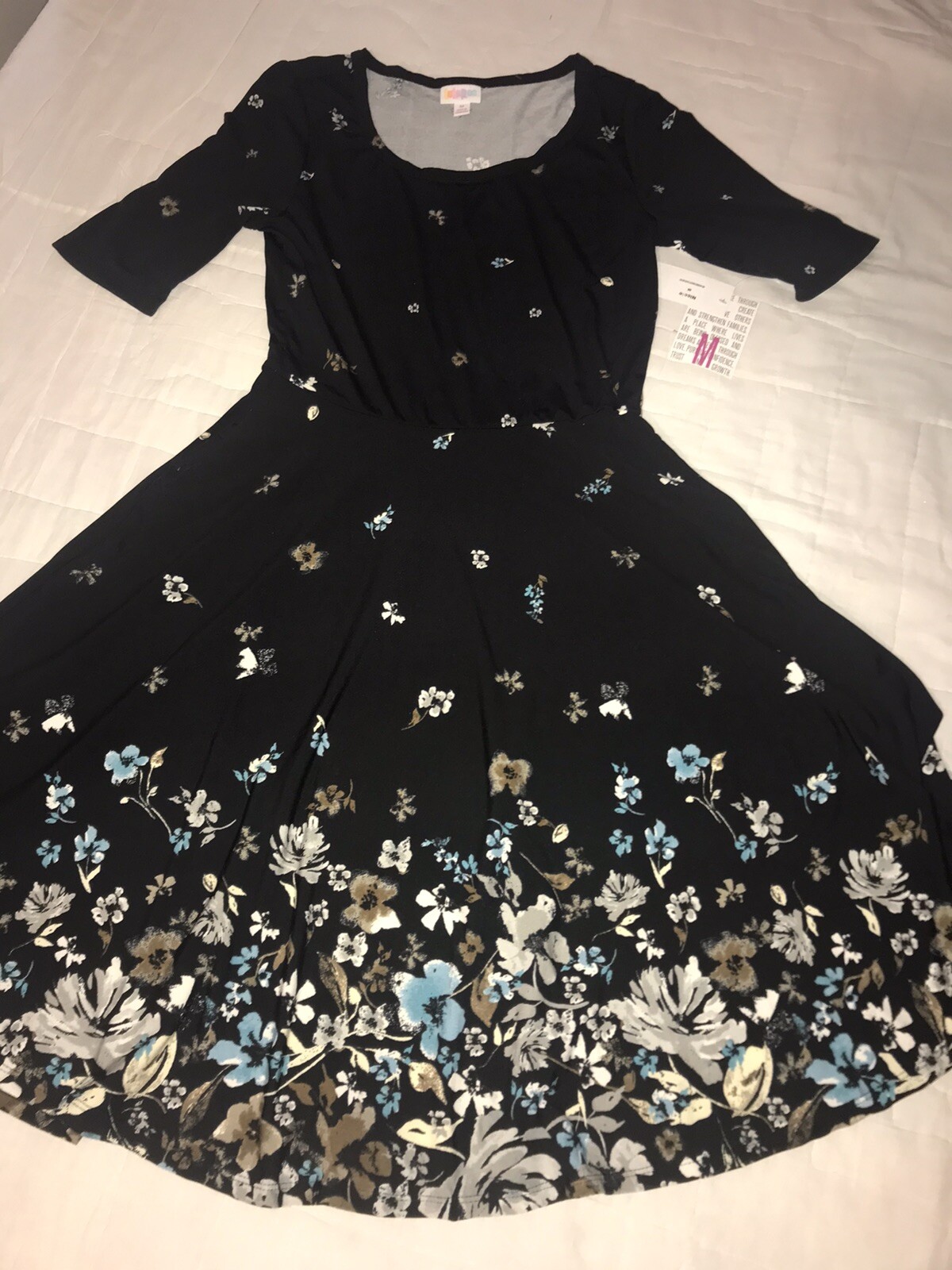 Lularoe Nicole Dress 🦄 HTF Black ombré Floral Dip Pockets New XS 2/4 0/2 Small