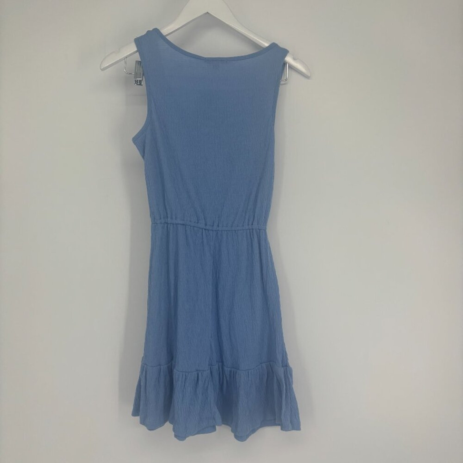 Be Bop Women’s Textured Ruffled Hem Blouson Peasant Dress Chambray Size XXS NWT