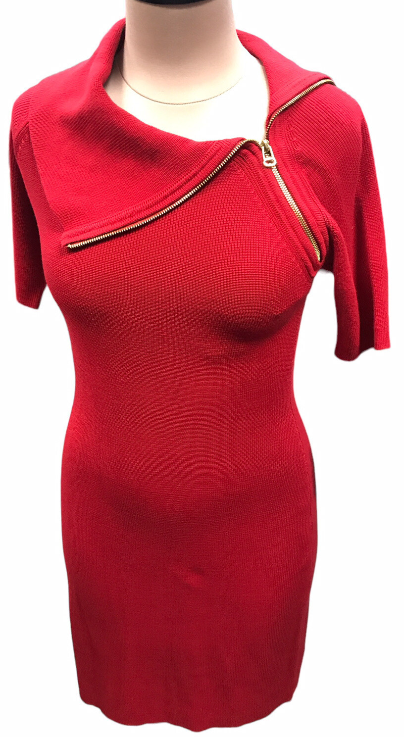 Calvin Klein Red Fold over Zip Collar Sweater Dress Red Size Small NWTS