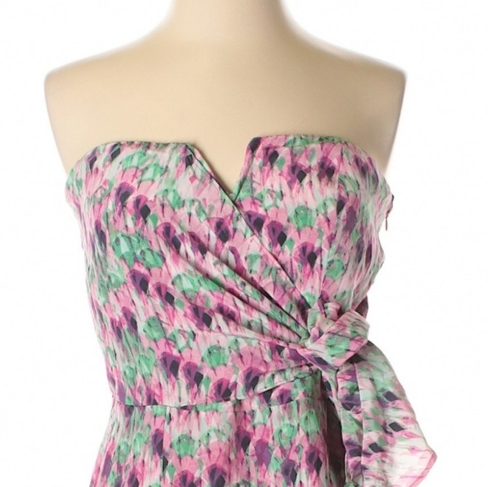 Presley Skye 100% Silk Dress Size S Pink White Abstract Fairy Whimsy Dressy Kei