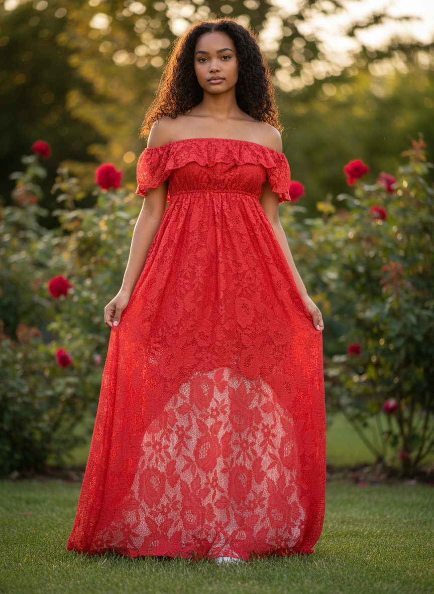 Trixxi Coral Strapless Lace High Lo Dress – Size Medium