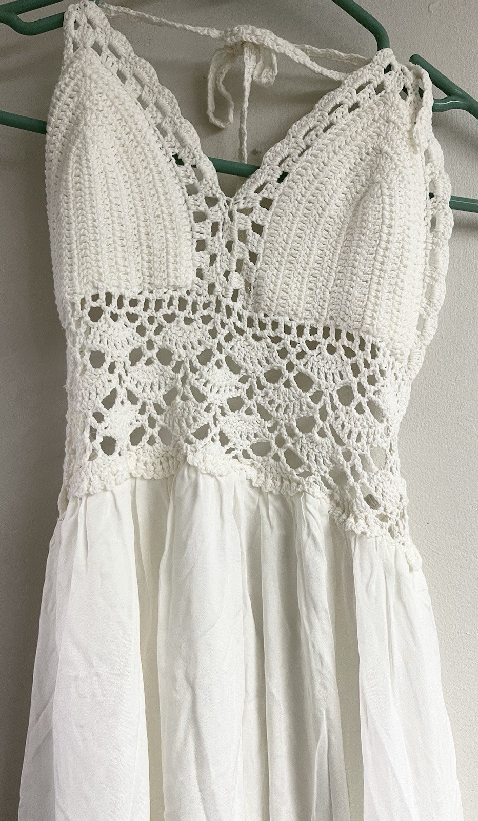 Lilbetter Beach Crochet Backless Bohemian Halter Maxi Dress White summer XS New