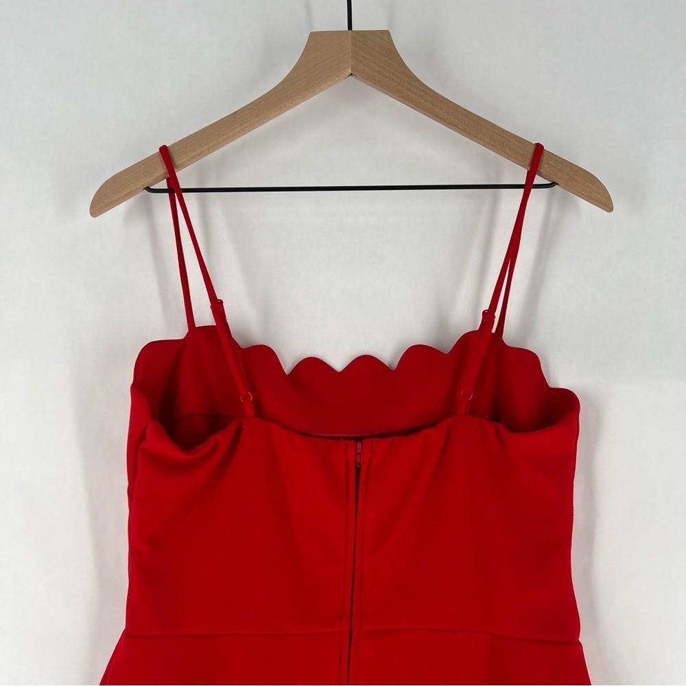 B. Darlin Red Stretch Crepe Scallop Edge Spaghetti Strap Fitted Mini Dress