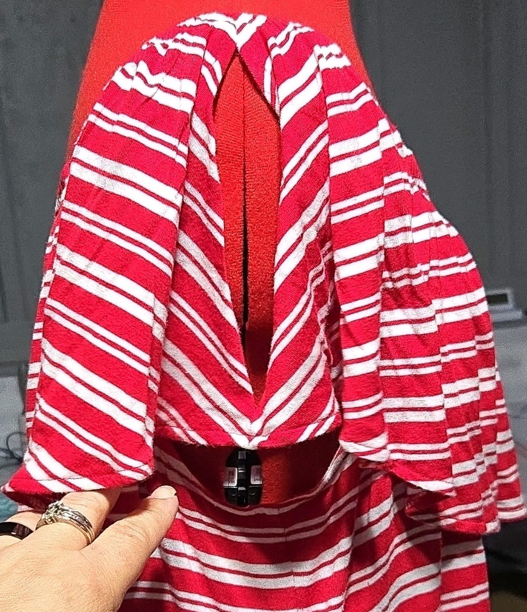 Lane Bryant Red White Striped Midi Shift Dress 14/16 Square Neck Ruffle