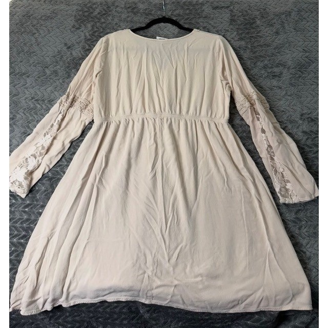 Knox Rose Womens XXL Beige Boho Lace Trim Bell Sleeve Empire Waist Dress 0207