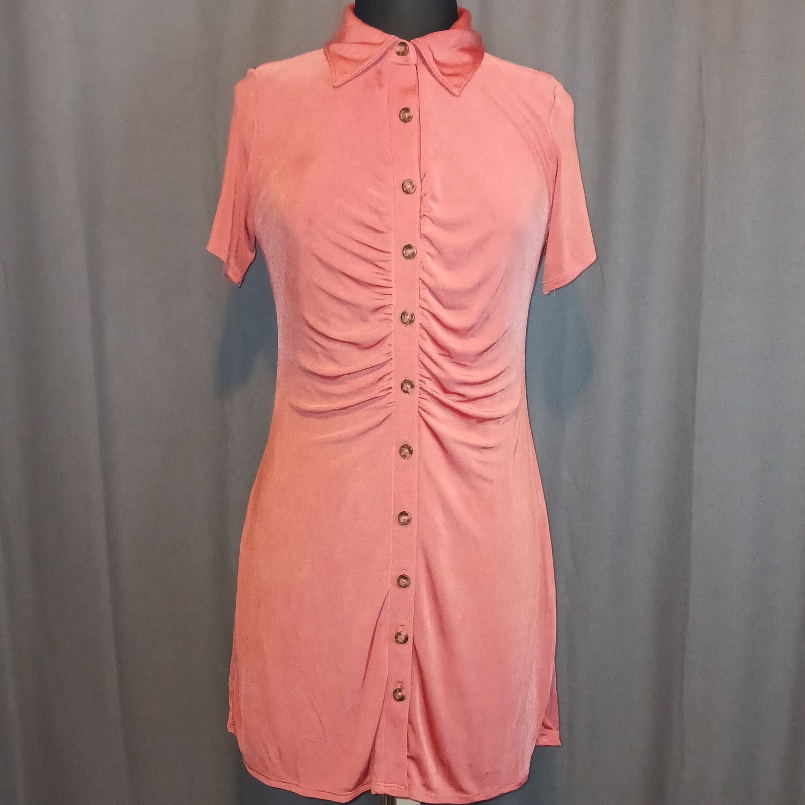 And Now This Rust Orange Ruched Button Down Mini Dress Medium