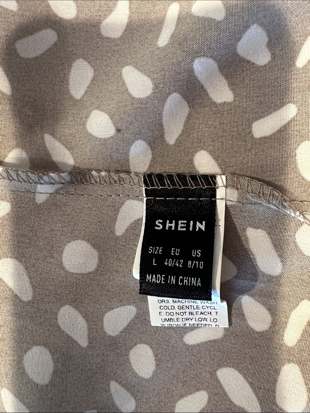 Brown and White Spotted Maxi Dress with Slits Size L