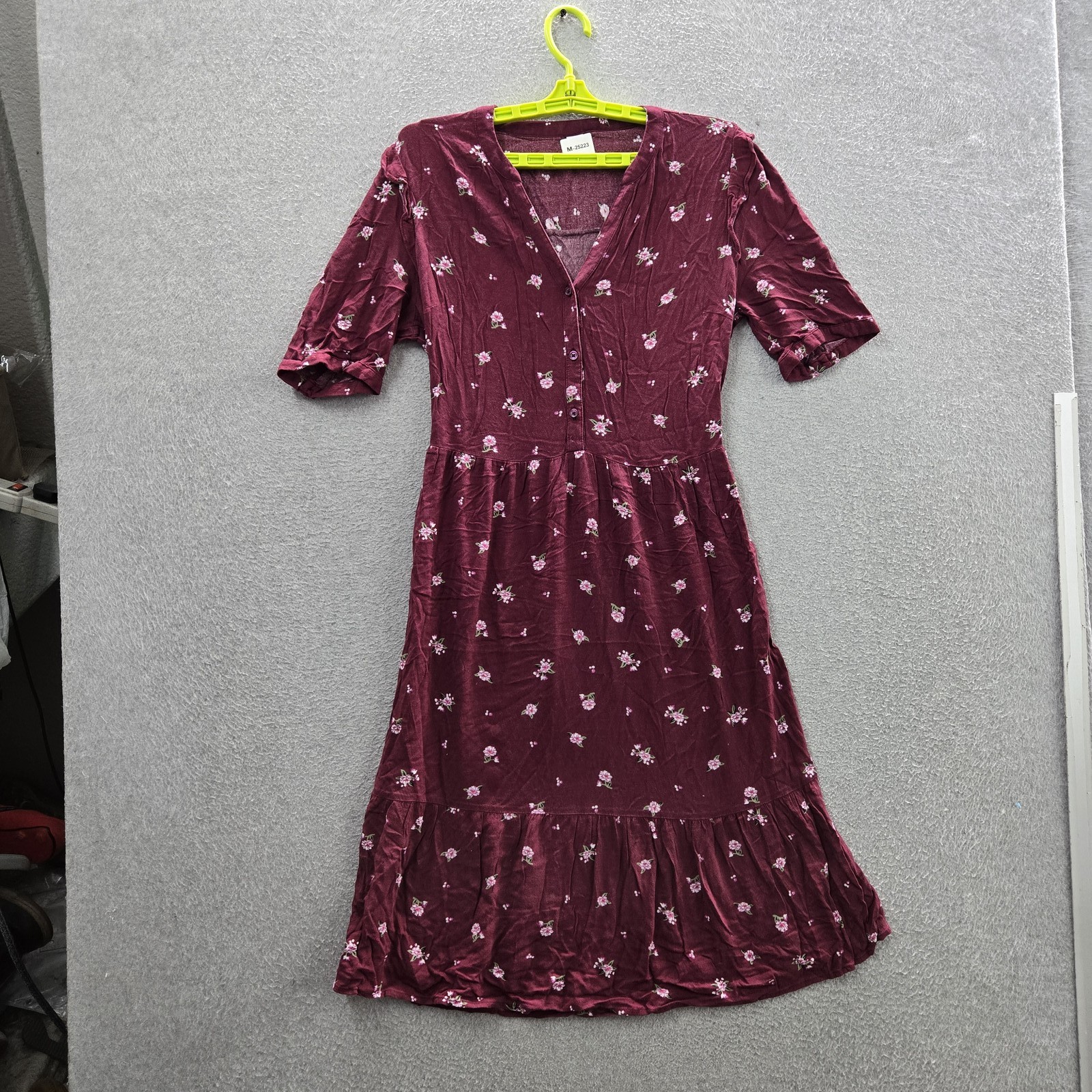 Old Navy Women Dress M Burgundy Floral Fit & Flare Cottagecore Button