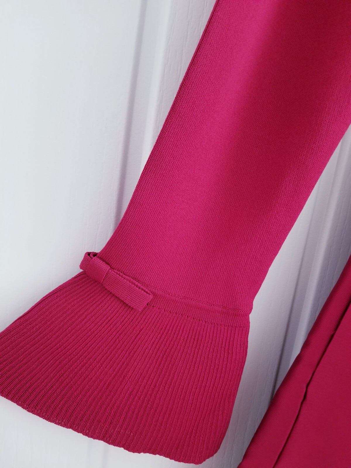Ted Baker Zadi Midi Dress Knitted Bodice Deep Pink Red Long Sleeve Size 4 UK 14