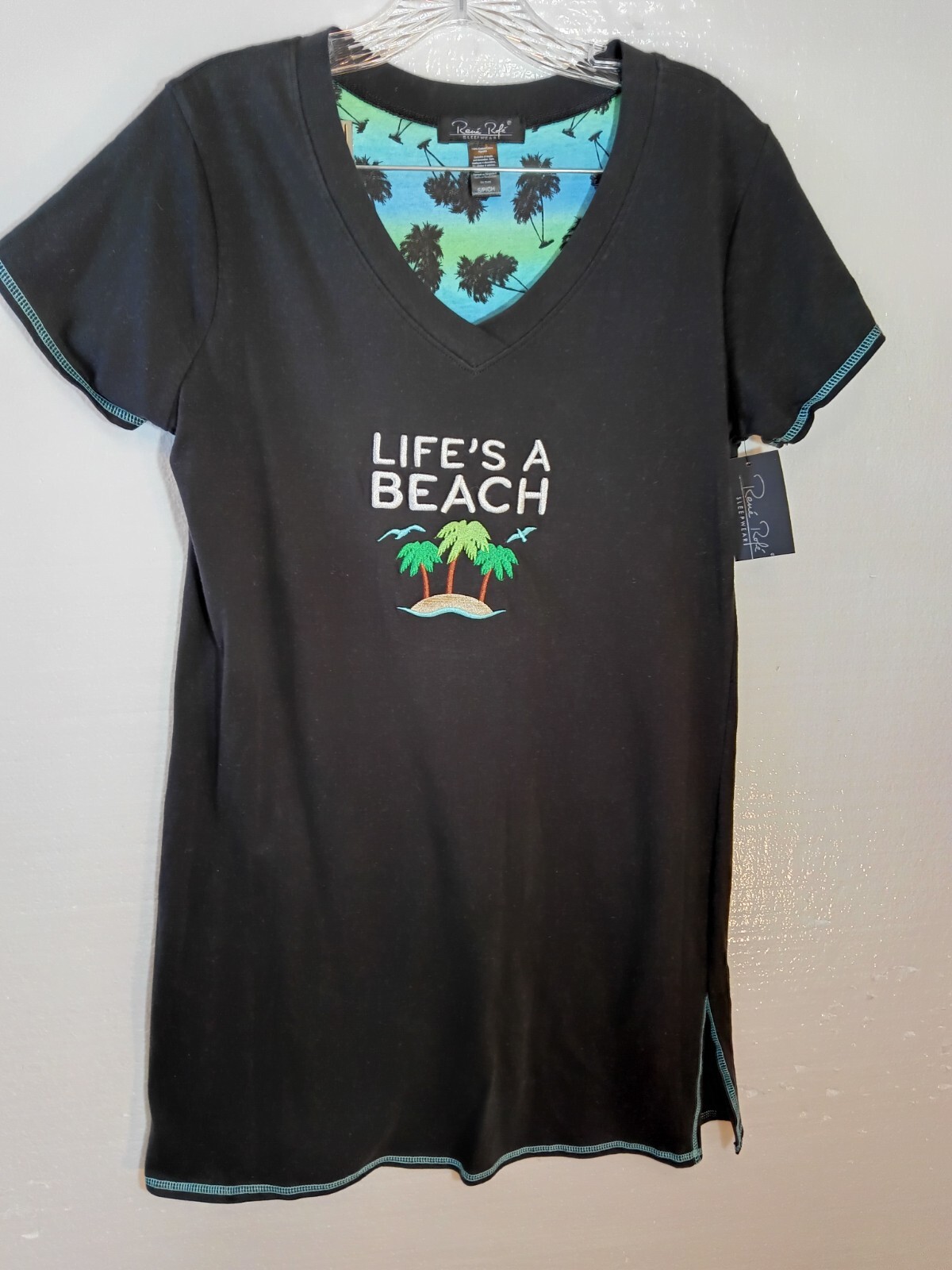 Rene Rofe Sleepware Dress Gown Size Small Petite Lifes A beach Palm Tree