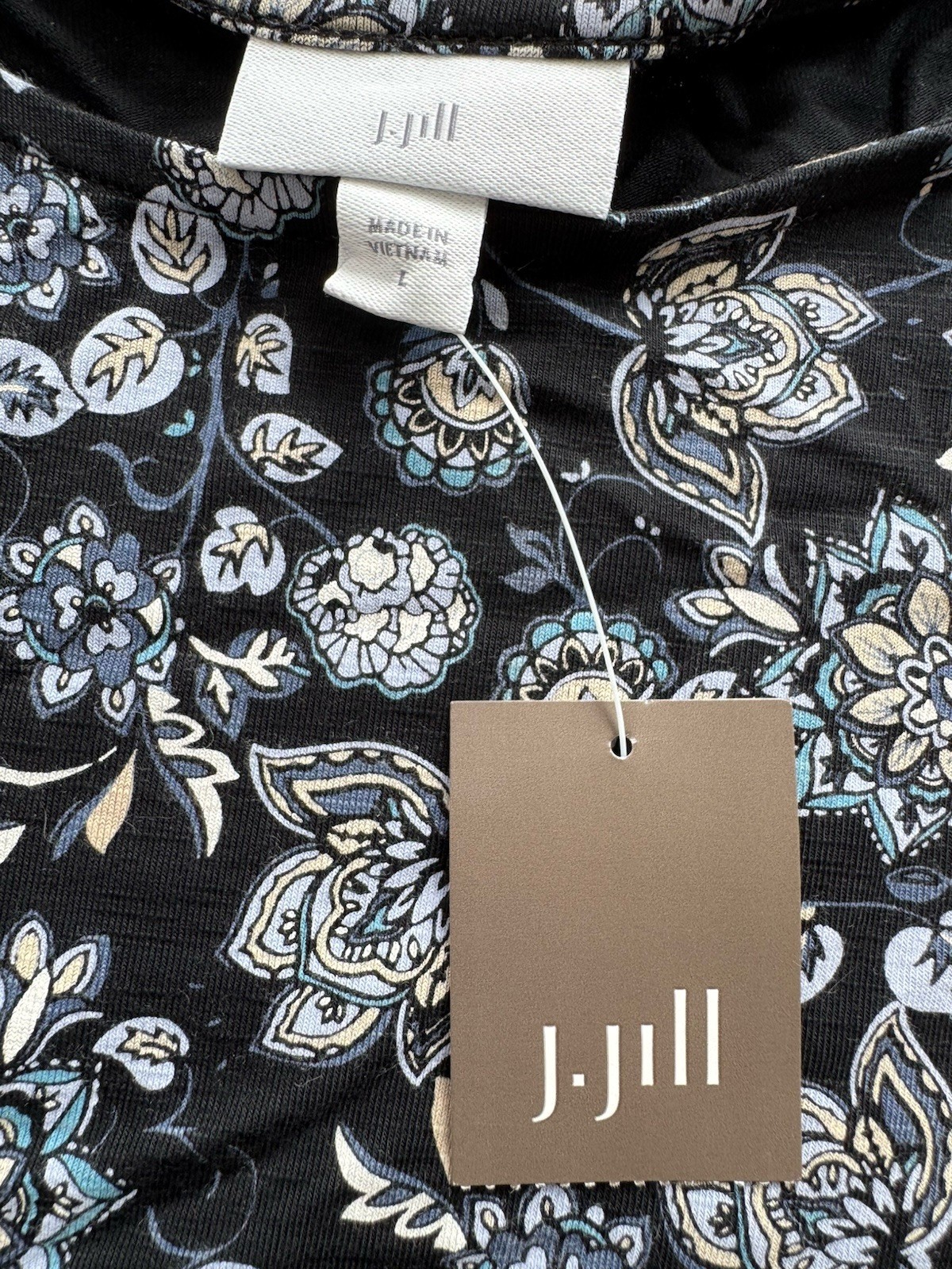 J. Jill Print A-line Jersey Dress Large Floral Bell Sleeve Ruffle Cuff NEW