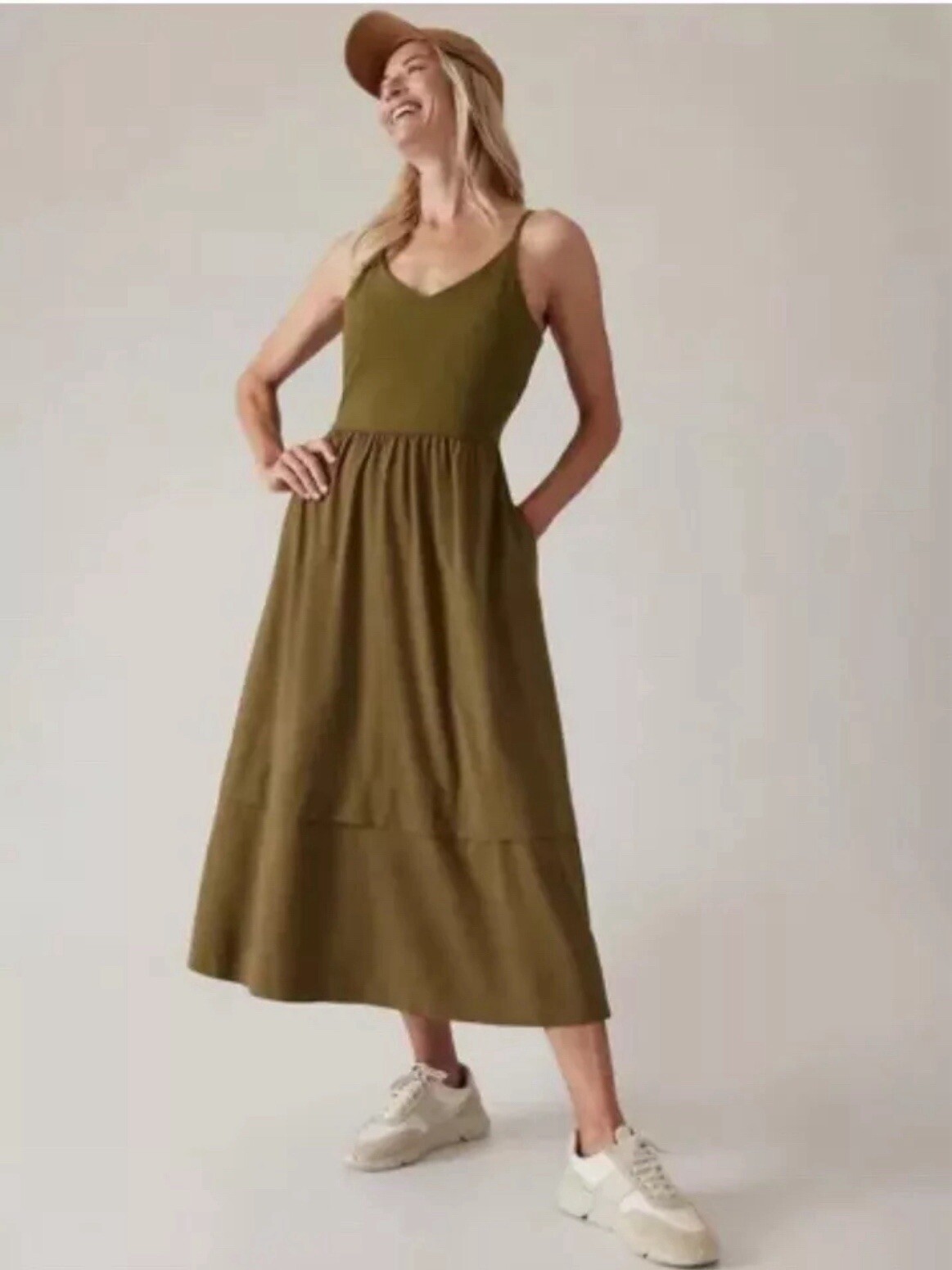 NWOT Athleta Elation Hybrid LT Dress Acacia Olive Green Large Tall $129