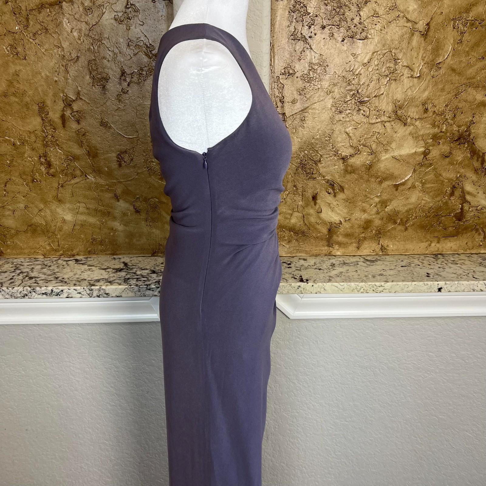St John Couture One Shoulder Draped Maxi Gown Dress Size 2 Purple Silk Lined
