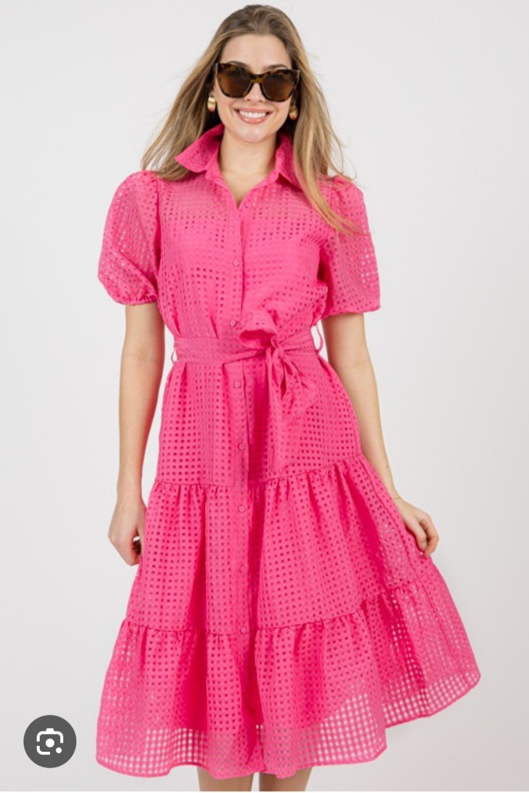 Women’s Pink Check Organza Midi Dress. New!! Sz. Small. First Love By Lovelyn