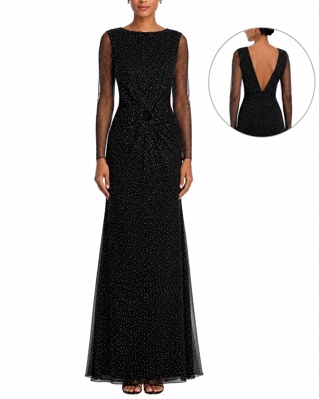 NWT AQUA x Wicked Black Rhinestone Mesh Open Back Gown XS