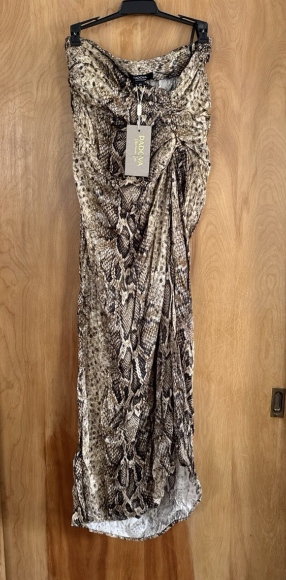 Padova Women’s Snake Print Halter Scoop Neck Ruched Strapless Dress Size S NWT