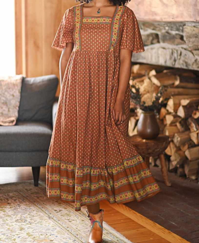 April Cornell Penny Dress Flutter Sleeve Cottagecore Boho Peasant XL Smocked