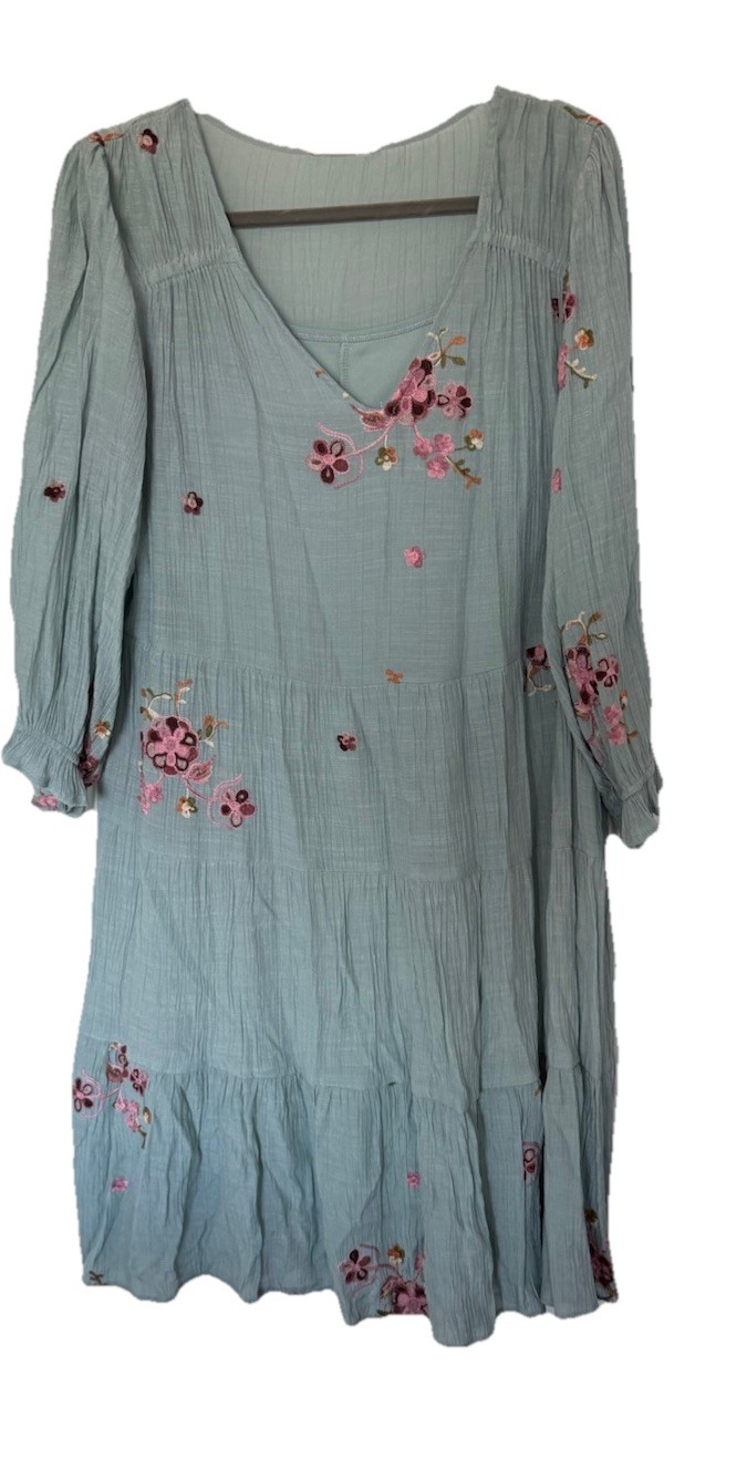 Hope Springs Women’s Floral Embroidered Appliqué Midi Dress 3/4 Sleeve XXL