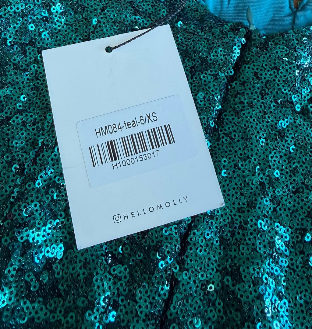 Hello Molly Teal Sequin Glitter Gypsy Mini Dress XS NWT