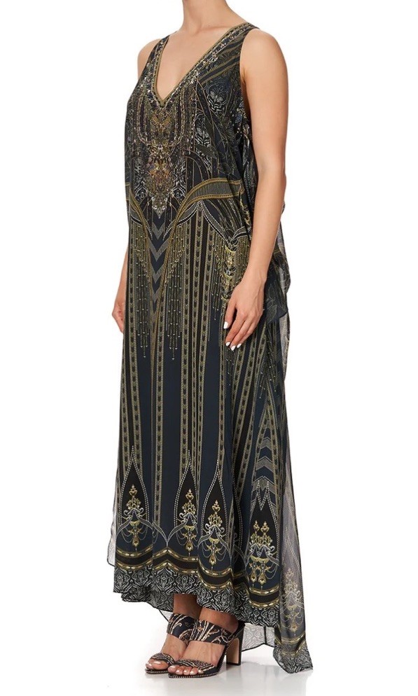 Camilla Long Multiwear Dress Great Scott Silk Kaftan Crystals Black Gold $749