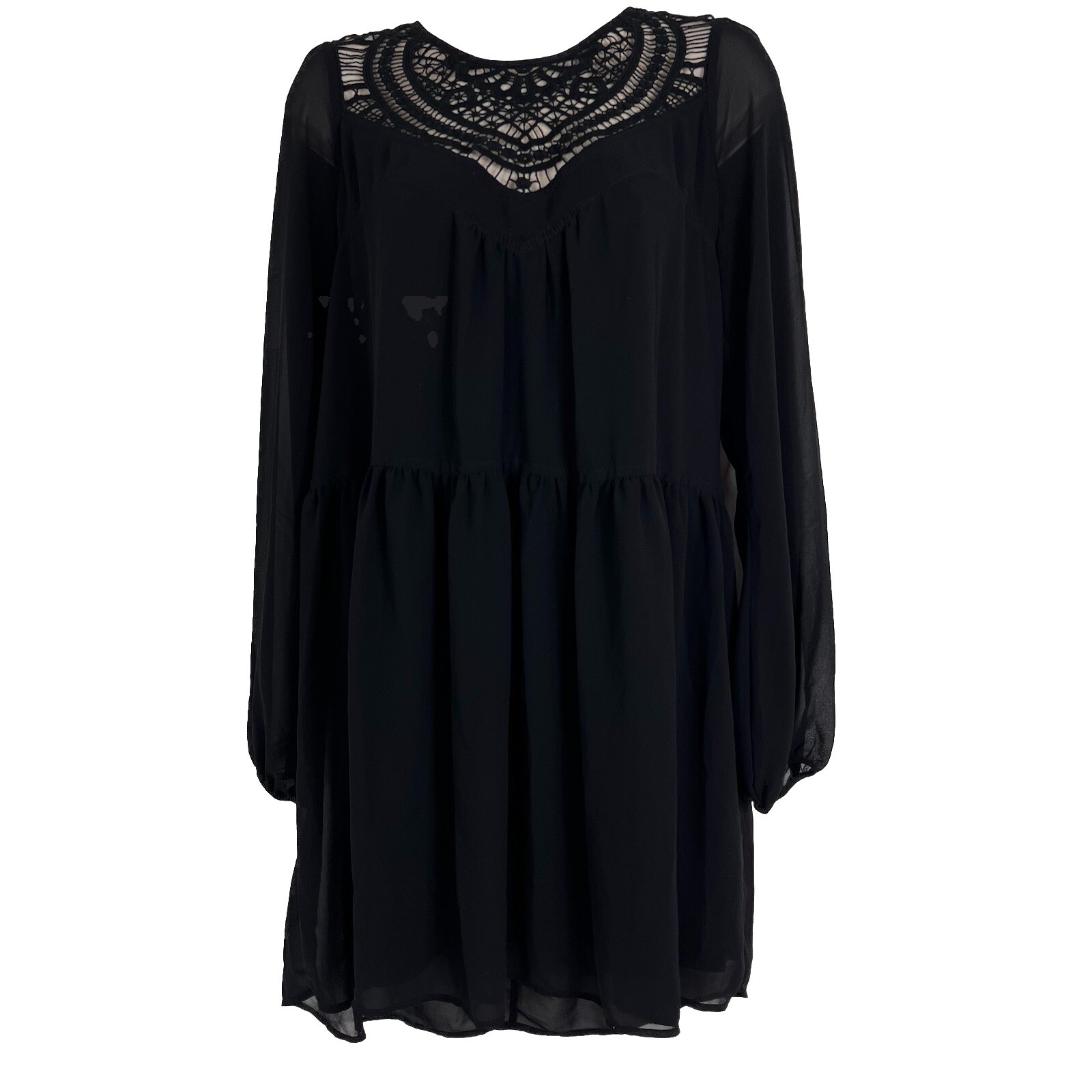 Express Dress Women’s Small Long Sleeve Above Knee Mini Shift Black Chiffon